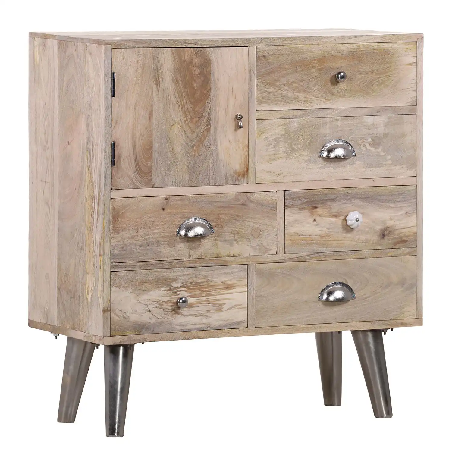 Mango Wood Cabinet with 1 door & 6 drawers (Knock Down) - popular handicrafts